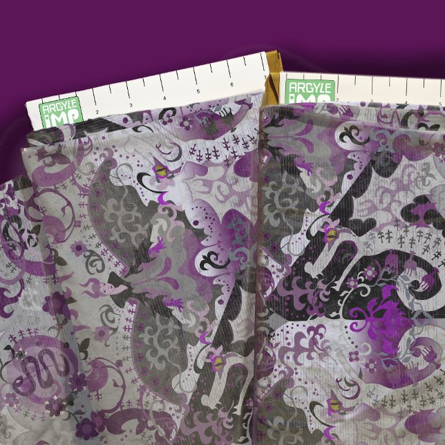 Demisexual Pride Flag Colors Dragon Damask Fabric (close-up with ruler)