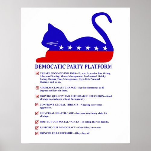 Democatic Party Platform Funny Political Cat Poster