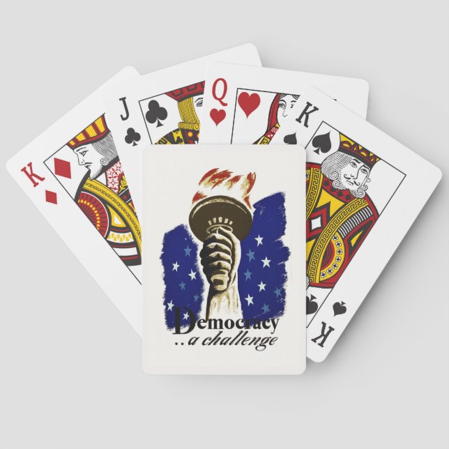 Democracy A Challenge, Poster with Liberty's Torch Poker Cards (Back)