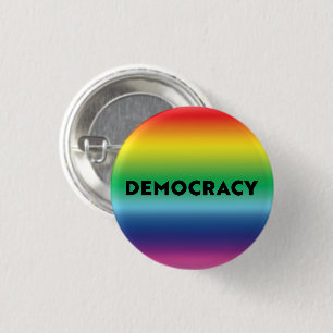 Democracy black text rainbow gradient lgbt pride button