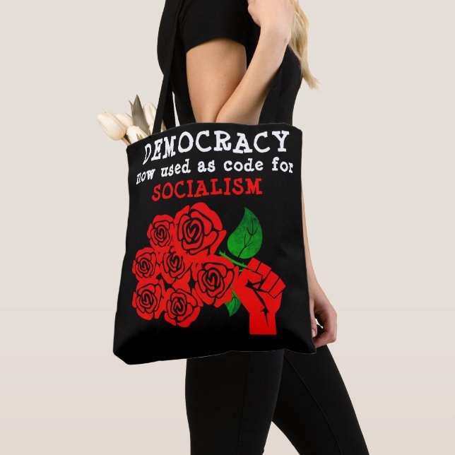 Democracy (black) Tote Bag (Close Up)