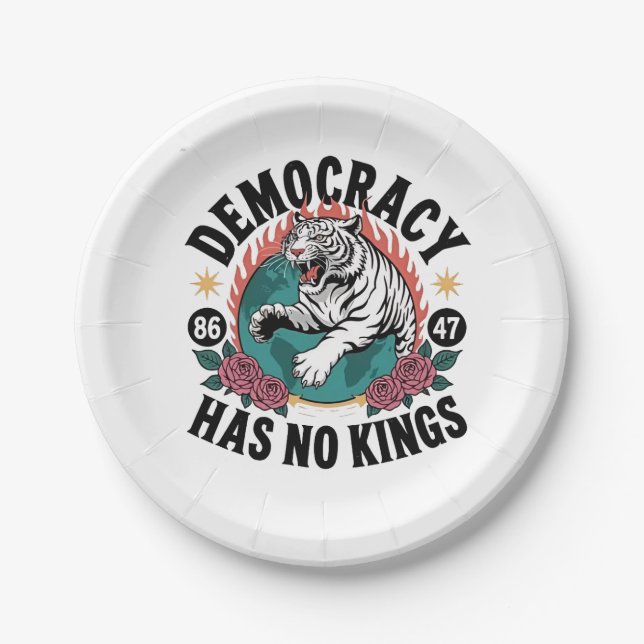Democracy Has No Kings 86 47 Tiger Paper Plates (Front)