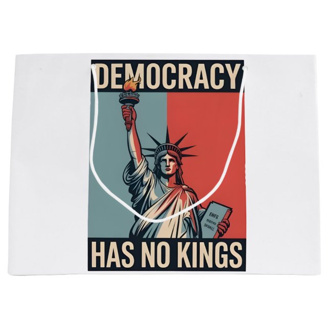 Democracy Has No Kings Liberity Status American Large Gift Bag (Front)