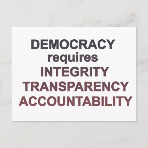 Democracy Integrity Transparency Accountability Postcard