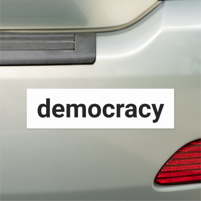 Democracy minimalist modern typography black white car magnet (In Situ)