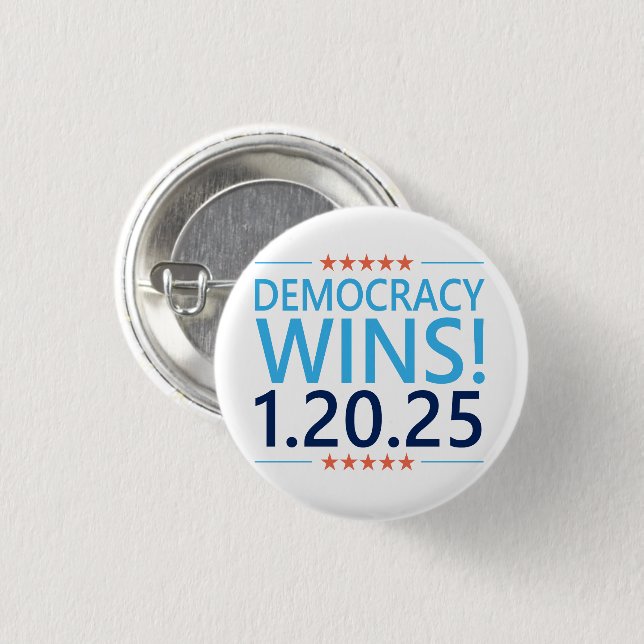 Democracy Wins Kamala Harris 1.20.25 Button (Front & Back)