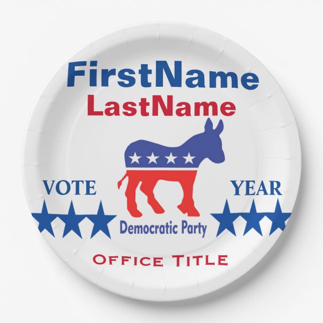 Democrat Custom Campaign Template Paper Plates (Front)