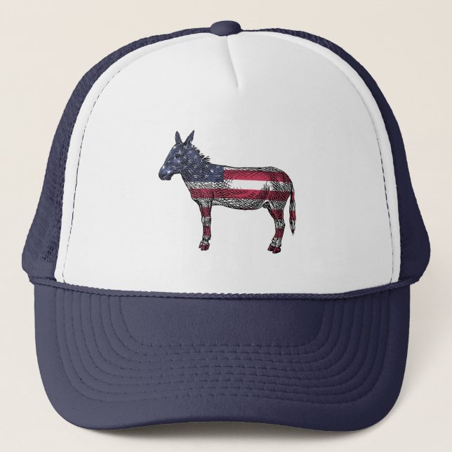 Democrat Donkey American Flag Baseball Cap (Front)