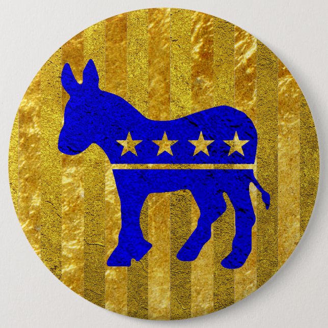Democrat Donkey Blue Gold Pinback Button (Front)
