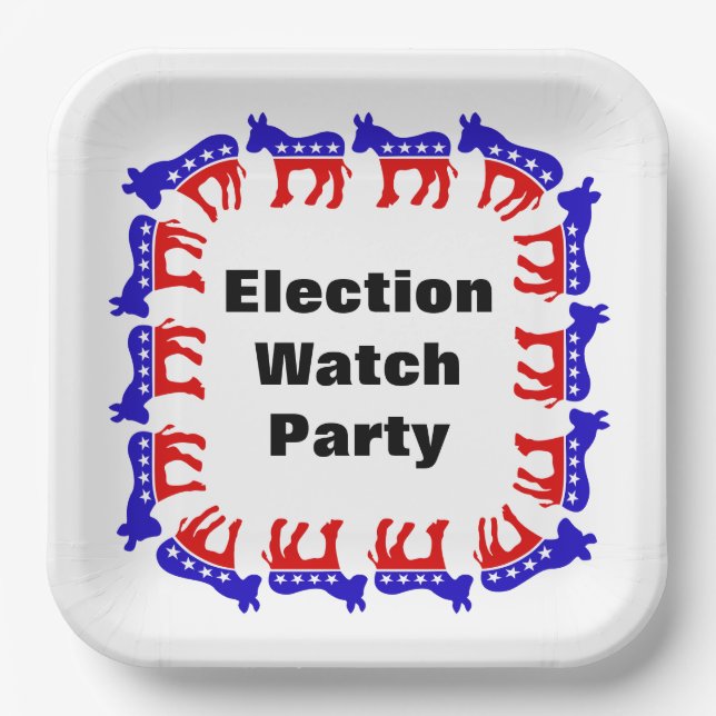 Democrat Election Watch Party Paper Plates (Front)