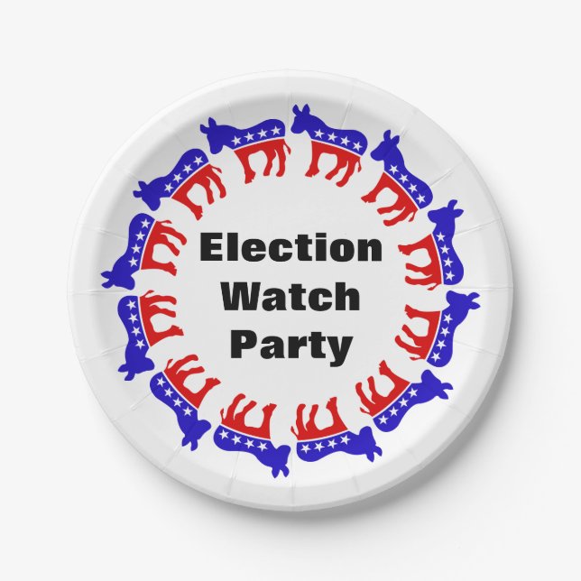 Democrat Election Watch Party Paper Plates (Front)