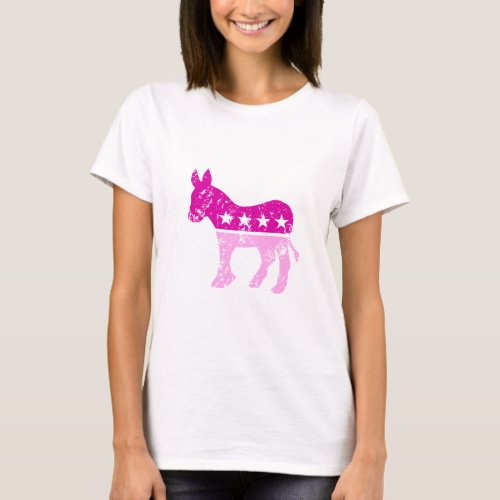 Democrat Original Donkey Distressed Pink T_Shirt