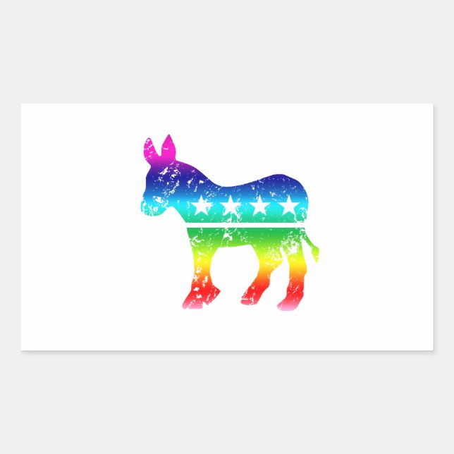 Democrat Original Donkey Distressed Rainbow Rectangular Sticker (Front)
