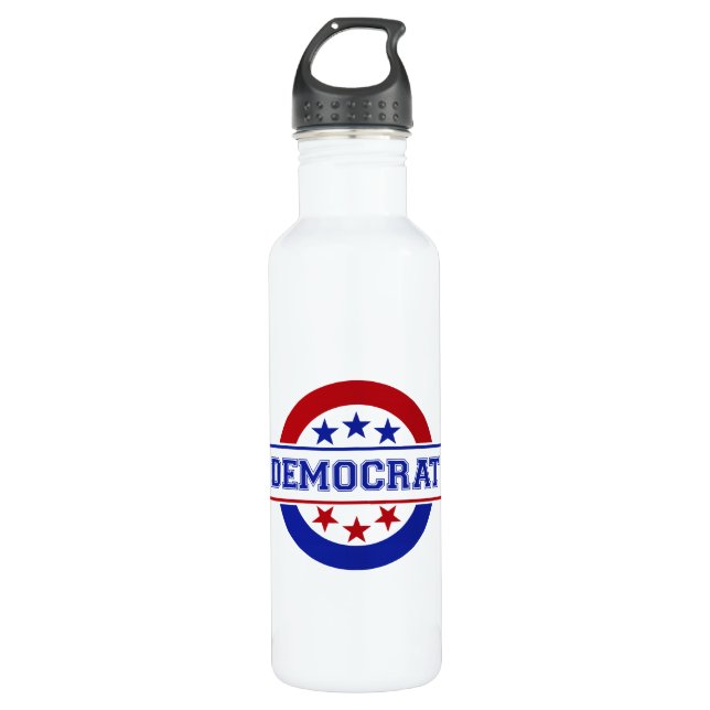 Democrat Stamp Logo Blue Water Bottle (Front)