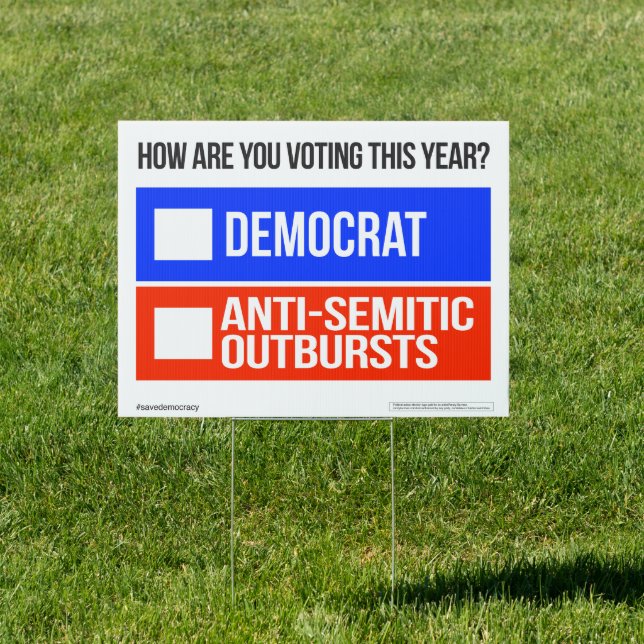 DEMOCRAT vs. ANTI-SEMITIC OUTBURSTS Yard Sign  (Insitu)