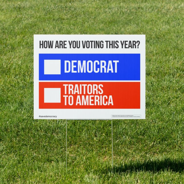 DEMOCRAT vs. TRAITORS TO AMERICA Yard Sign (Insitu)