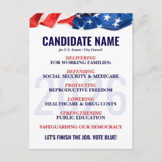 Democratic Candidate Election Campaign Push Card