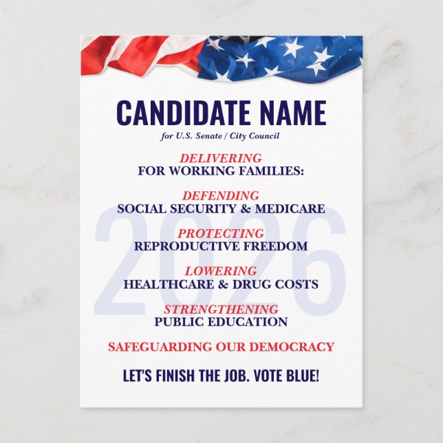 Democratic Candidate Election Campaign Push Card (Front)
