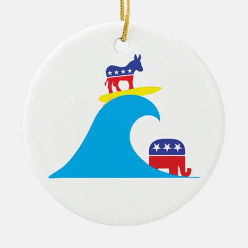 Democratic Donkey Rides the Blue Wave Ceramic Ornament