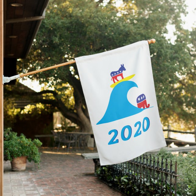 Democratic Donkey Rides the Blue Wave House Flag (In SItu)