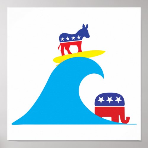 Democratic Donkey Rides the Blue Wave Poster
