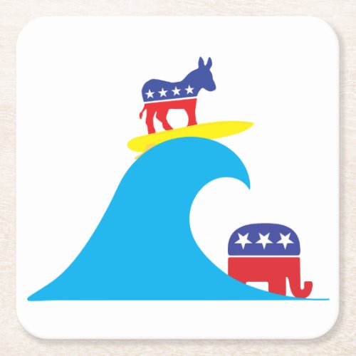 Democratic Donkey Rides the Blue Wave Square Paper Coaster
