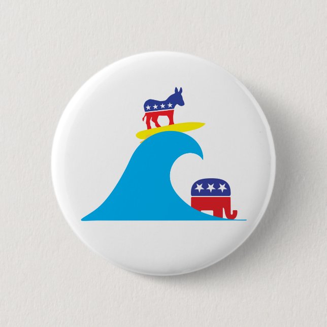 Democratic Donkey Riding the Blue Wave Button (Front)