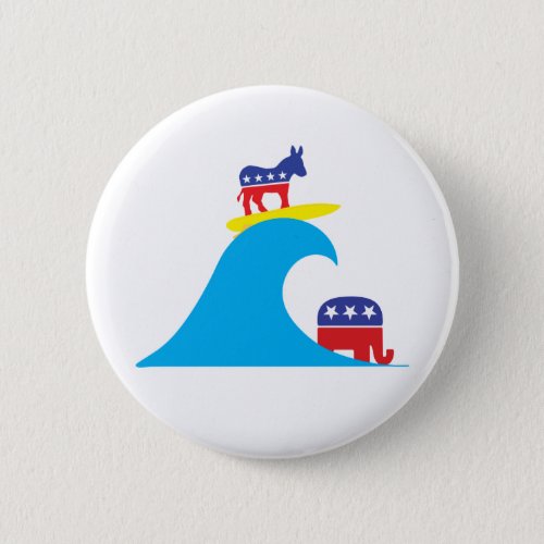 Democratic Donkey Riding the Blue Wave Button