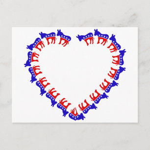 Democratic donkeys in a heart postcard