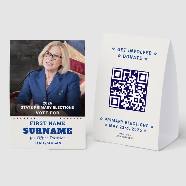 Democratic Party Campaign Personalized QR & Photo Paper Table Tent (Front/Back)