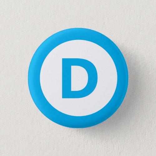 Democratic party logo in turquoise on white button