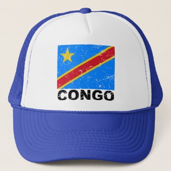 Democratic Republic Of Congo Vintage Flag Trucker Hat by allworldtees at Zazzle