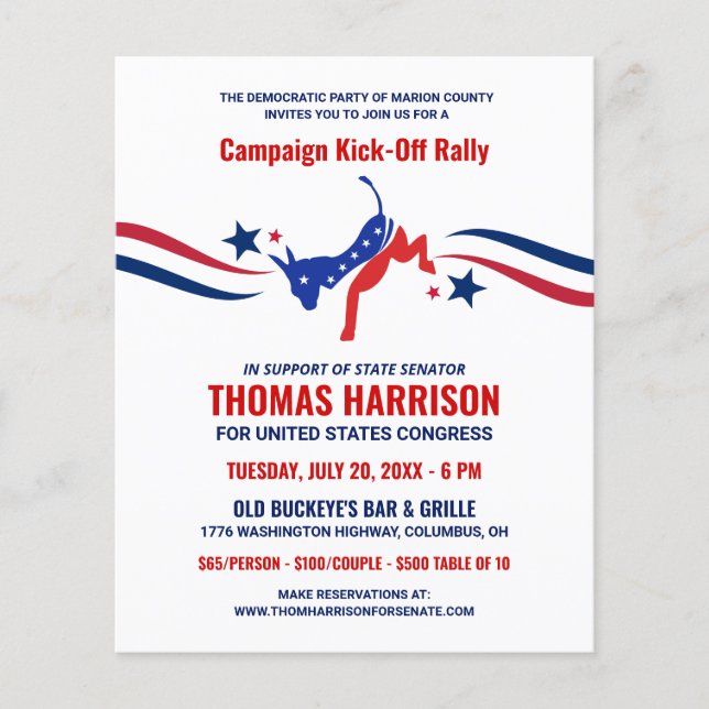 Democrats Fundraising Campaign Kickoff Budget Flyer (Front)