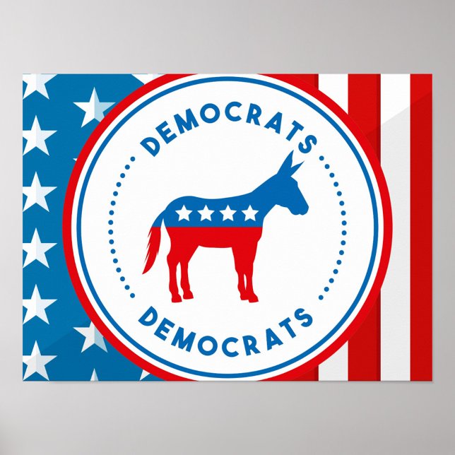 Democrats Party Emblem Badge  Poster (A strong Democratic Party badge with iconic donkey art and America textures.)