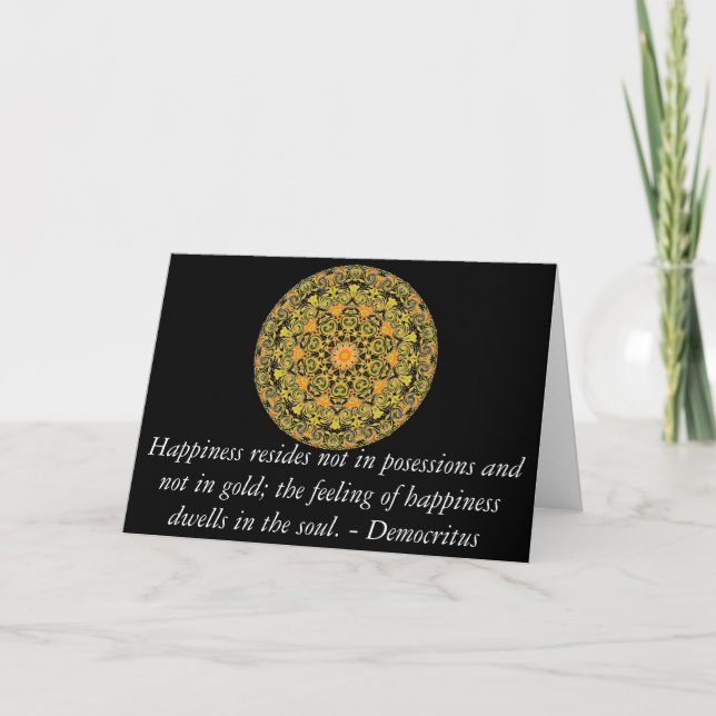 Democritus quote about Happiness Card (Front)