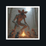 Demogorgon Creatures Around a Campfire Napkins<br><div class="desc">A majestic Demogorgon creature stands near a roaring campfire,  surrounded by a group of tiny Demogorgon creatures sitting in the enchanting moonlight,  evoking a sense of wonder and curiosity</div>