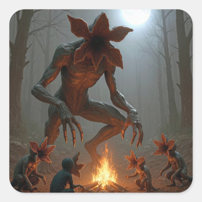 Demogorgon Creatures Around a Campfire Square Sticker (Front)