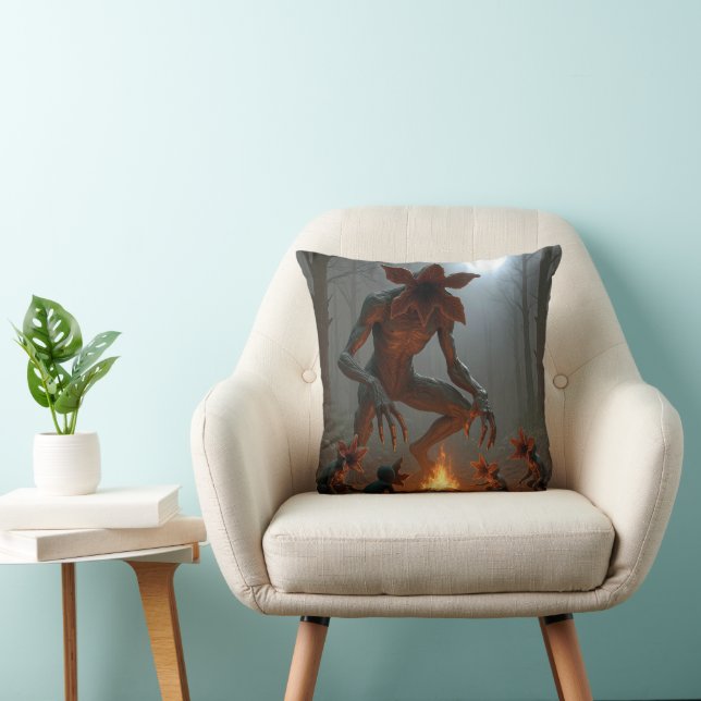 Demogorgon Creatures Around a Campfire Throw Pillow (Chair)