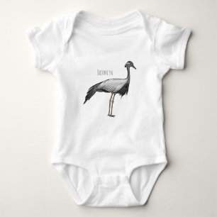Demoiselle crane bird cartoon illustration baby bodysuit