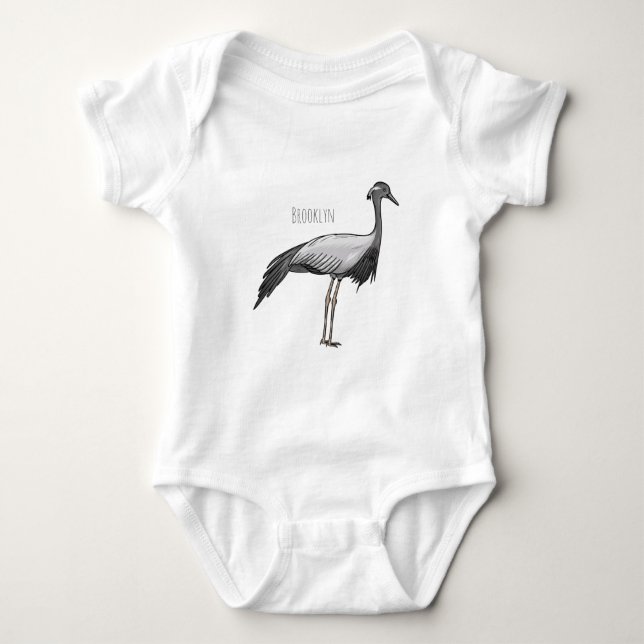 Demoiselle crane bird cartoon illustration  baby bodysuit (Front)