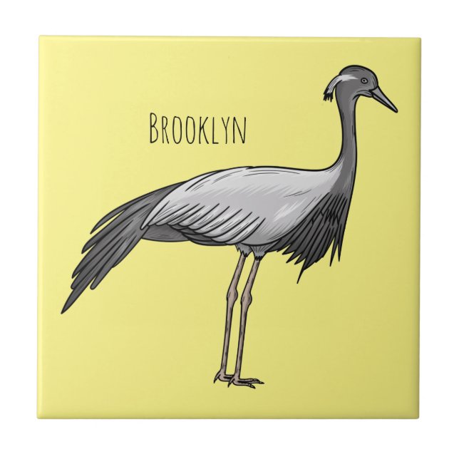 Demoiselle crane bird cartoon illustration  ceramic tile (Front)