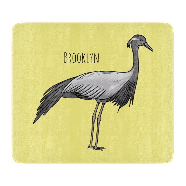 Demoiselle crane bird cartoon illustration cutting board (Front)