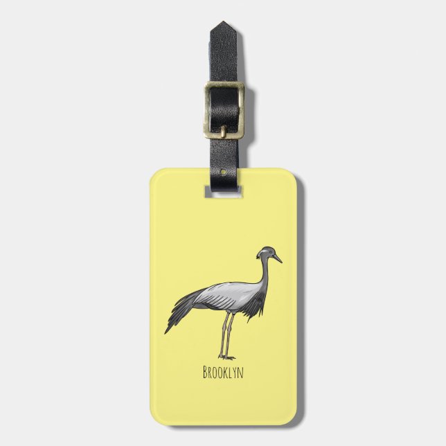 Demoiselle crane bird cartoon illustration luggage tag (Front Vertical)