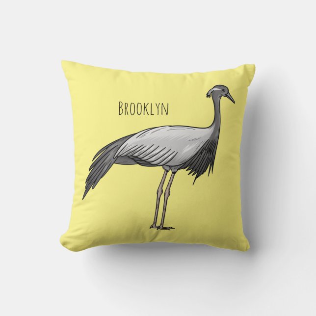 Demoiselle crane bird cartoon illustration throw pillow (Front)