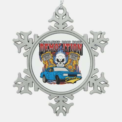 Demolition Derby Snowflake Pewter Christmas Ornament