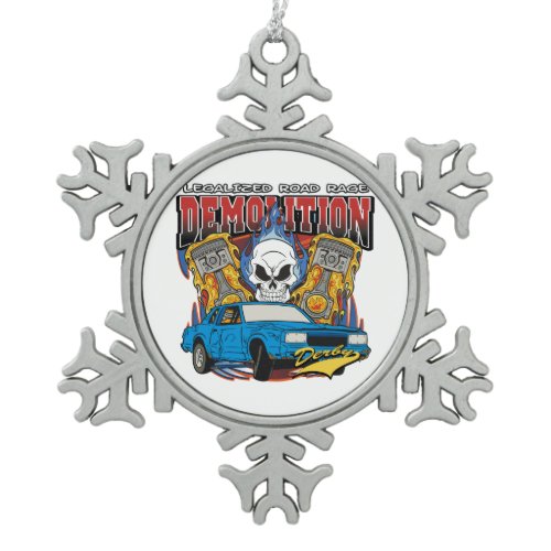 Demolition Derby Snowflake Pewter Christmas Ornament