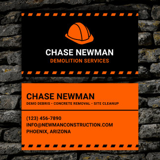 Demolition Services Orange Hard Hat Business Card