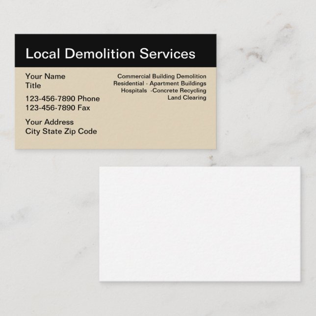 Demolition Services Simple Design Business Card (Front/Back)