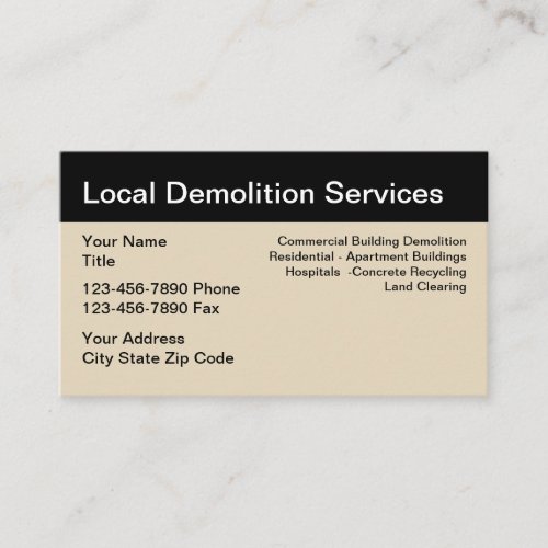 Demolition Services Simple Design Business Card