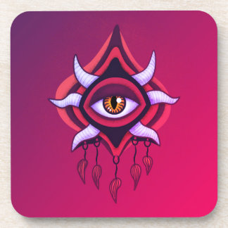 Demon Eye - Whimsigoth Horror Art in Pink Beverage Coaster